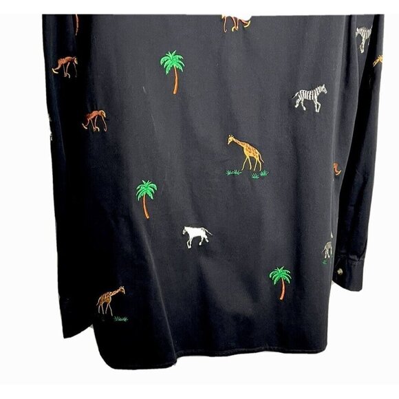 Quacker Factory Jacket Black Embroidered Jungle Animals Palm Trees Zip Up Casual - Picture 10 of 15